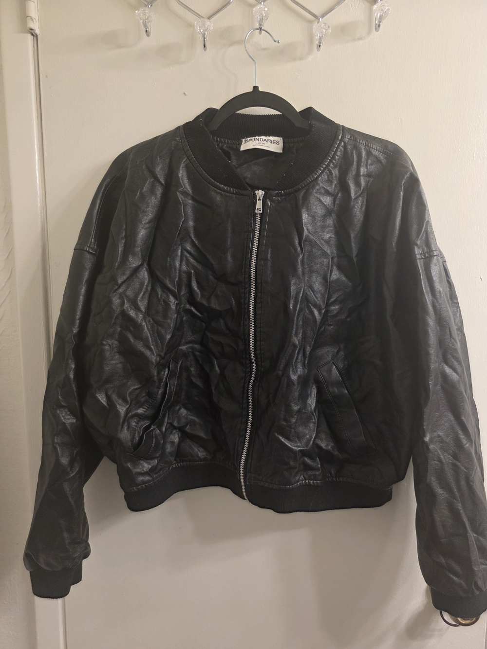 No Boundaries Faux Leather Bomber Jacket Black Size GIRLS XL (20)